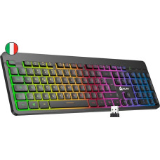 KLIM Light V2 Wireless QWERTY IT Keyboard + Flat Ergonomic Subtle Water Resistant Quiet + Illuminated Gaming Keyboard for PC Mac PS4 Xbox1 + Integrated Battery with Long Life