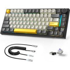 AJAZZ X ATTACKSHARK 75% X820Ultra Wireless Mechanical Keyboard & C01 Ultra Cable, 2.4G/BT/USB-C Wired, 80 Keys with TFT Colour Display and CNC Button, RGB, Hot-Swap, 4000 mAh Black (Purple Switch)