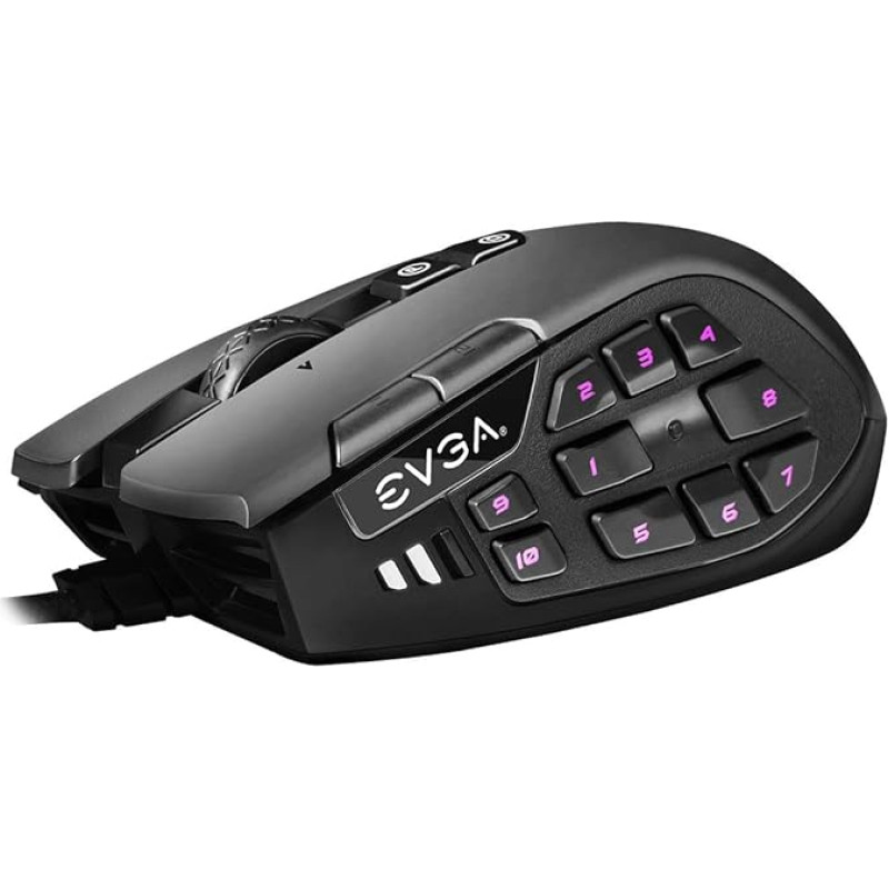 EVGA X15 MMO mänguhiir, 8K, juhtmega, must, kohandatav, 16 000 DPI, 5 profiili, 20 nuppu, ergonoomiline 904-W1-15BK-K3