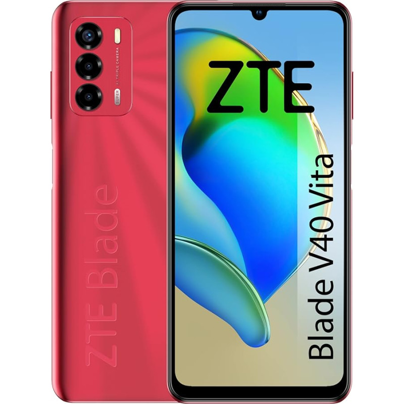 ZTE Blade V40 Vita nutitelefon, 6,74-tolline, HD+, 90Hz, 4GB RAM, 128GB mälu, 5130mAh aku, kiirlaadimine 22,5W, kolmekordne kaamera 48MP, NFC, punane
