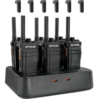Retevis RB637 Bluetooth raadio, PMR446 tasuta Walkie Talkies traadita Bluetooth peakomplektiga, 2000mAh, VOX, kahesuunaline raadio koos 6-suunalise laadijaga restorani, hotelli jaoks (6 tk, must)