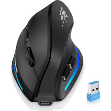 ECHTPower 2.4G Vertical Ergonomic Mouse Wireless, Rechargeable Wireless Mouse Computer Mouse for Office/Home Windows PC, Vertical Ergonomic Mouse 2400 DPI, 6 Buttons, Right-Handed (Black)