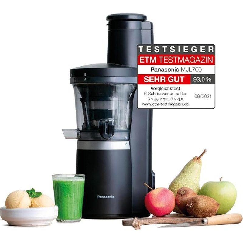 Panasonic Slow Juicer (Vegetable Juicer and Fruit Juicer, Automatic Citrus Juicer, Stainless Steel, Plastic, 150 W, Matt Black), MJ-L700KXE