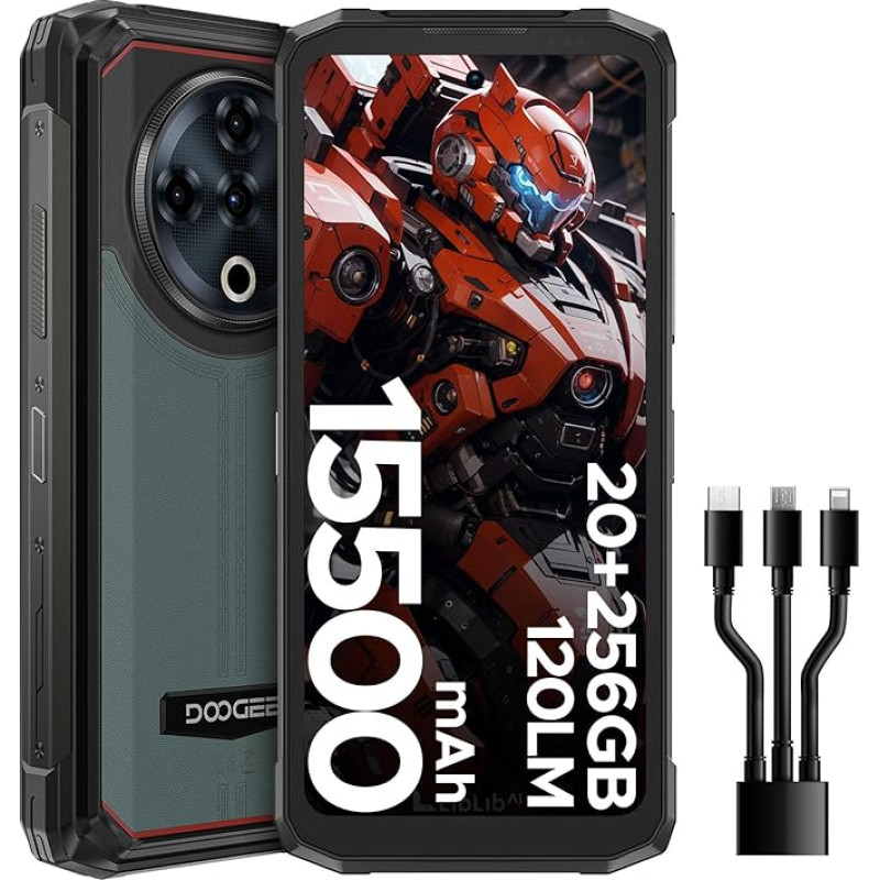 DOOGEE Fire 6 Power välitingimustes kasutatav mobiiltelefon ilma lepinguta 20GB + 256GB/2TB välitingimustes kasutatav nutitelefon, 15500mAh, 6,56-tolline HD+ välitingimustes kasutatav mobiiltelefon Android 14, 50MP kaamera, taskulamp, Dual 4G SIM/NFC/Face