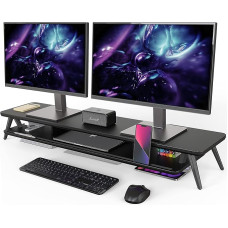 Fenge Dual Monitor Stand with Phone/Pad Holder, 2 Levels Large Computer Screen Stand for Laptop/PC/TV/Printer, 108 x 23.5 x 14.5 cm, Load Capacity 50 kg (Black)