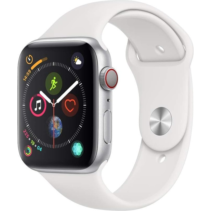 Apple Watch Series 4 44 mm (GPS + mobiilside) - alumiiniumist korpus hõbedane valge spordirihm (uuenenud)