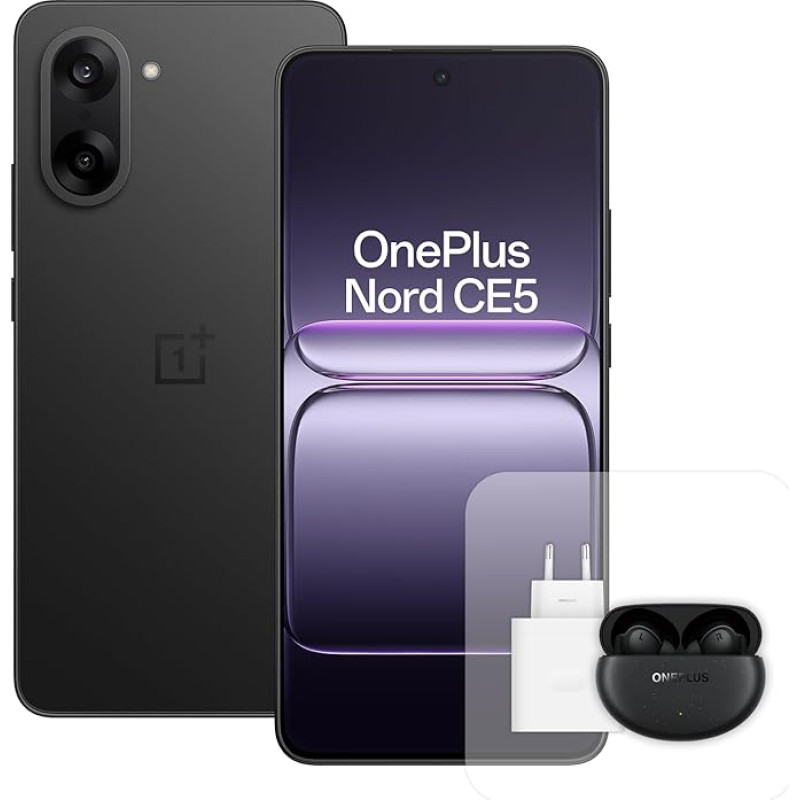 OnePlus Nord CE5 nutitelefon 8GB RAM 256GB mälu, 6,77-tolline, 120Hz AMOLED, 50MP OIS, 5200mAh aku, koos 80W laadijaga ja Nord Buds 3 Pro, must