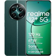 realme 12+ 5G nutitelefon 8 + 256 GB NFC-ga, Sony LYT-600 OIS portreekaamera, Dimensity 7050 5G kiibistik, 120Hz AMOLED ekraan, Rainwater Smart Touch, 67W Supervooc laadimine, Pioneer Green