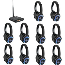 Retekess TA004 Silent Disco kõrvaklappide komplekt, juhtmevaba TV, 3 kanalit, 200 m Worjing Distance, 10 kõrvaklappi, Silent Disco Starter Kit pidude jaoks