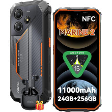 OSCAL Marine 2 Välitingimustes kasutatav mobiiltelefon ilma lepinguta 2025, 11000mAh 24GB + 256GB/2TB, Android 15 Outdoor Smartphone, 6,56-tolline HD + 90Hz, 16MP + 8MP AI-kaamera ehitusplatsil mobiiltelefon, IP69K