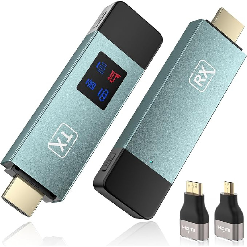 Traadita HDMI saatja ja vastuvõtja, 98FT/30M stabiilne ühendus, 2.4G/5G kaasaskantav HDMI juhtmevaba LED ekraaniga, Plug & Play video- ja audiofailide striimimiseks sülearvutist, arvutist HDTV-sse, projektorisse.