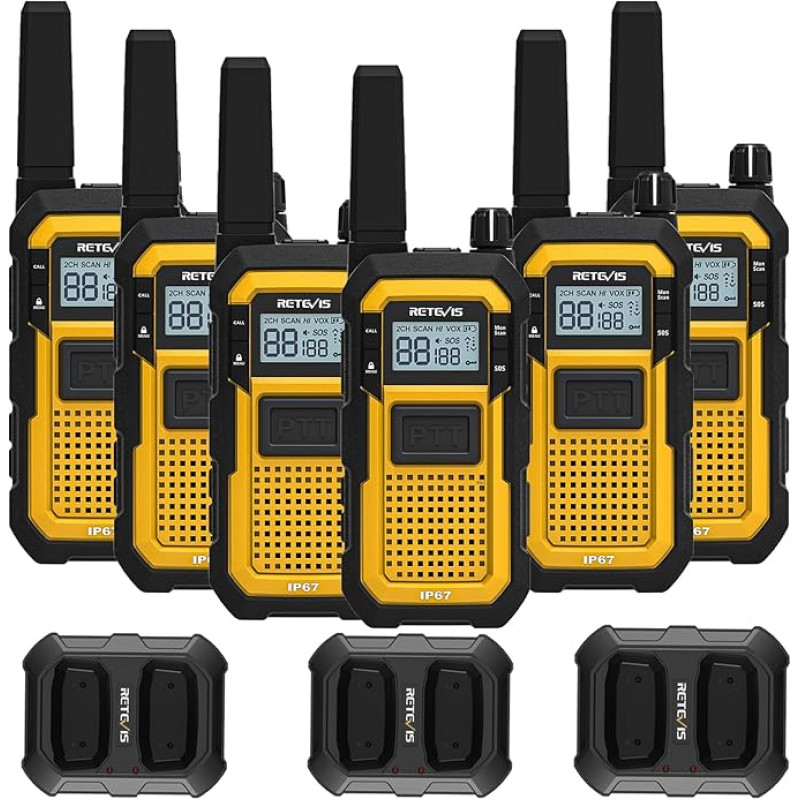 Retevis RB648 veekindel raadioside komplekt, Walkie Talkie täiskasvanutele, IP67, tilgakindel, löögikindel, hädaolukord, 2000 mAh, USB-C, vastupidav professionaalne raadioside ehitusplatsidele (6 tk).