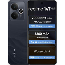 realme 14T 5G nutitelefon 8 + 256 GB, kiibistikuga Dimensity 6300, ekraan Esports AMOLED 120 Hz 6,67 tolli, ülisuur maht 5260 mAh, Surf Design, Next Ai, must Obsidian (ilma adapterita)