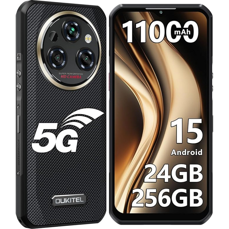 OUKITEL WP35 Android 15 Välimaa mobiiltelefon 5G, 11000mAh/33W, 24GB + 256GB/2TB, MTK 7025 Välimaa nutitelefon ilma lepinguta, 108MP + 8MP öönägemiskaamera, 6.6-tolline FHD+ ehitusplatsil mobiilne