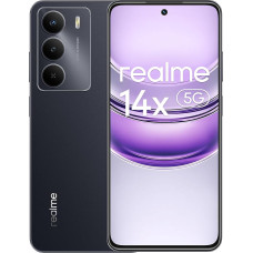 realme 14 x 5G nutitelefon 6 + 128 GB nutitelefon, protsessor Dimensity 6300, aku 5000 mAh, ekraan 6,67 tolline HD+ @ 120 Hz, Dual SIM, ilma laadijata, värv must