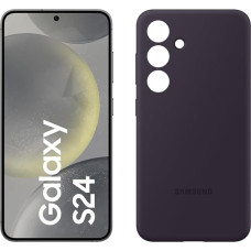 Samsung Galaxy S24 AI nutitelefon, 8 GB RAM, 256 GB mälu, Onyx Black, Silikoonist ümbris Dark Purple