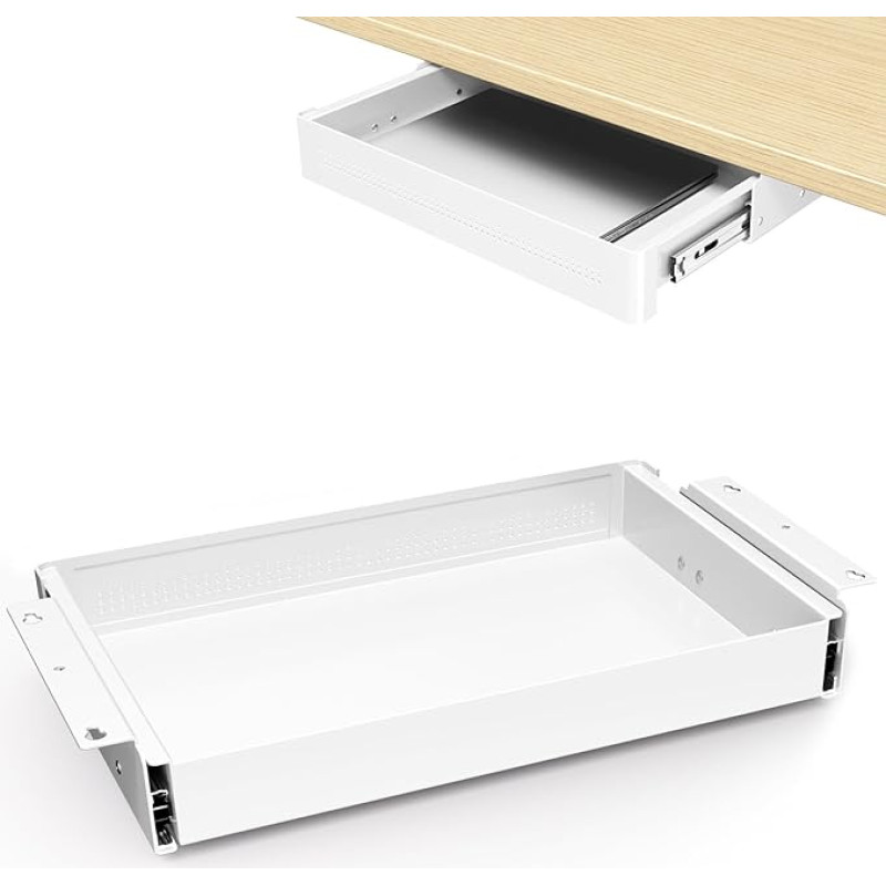 PUTORSEN Kirjutuslaua organiseerija, 40 cm lai sahtli, siledalt liikuv väljatõmbamine seisva laua ja kodukontori jaoks, Max. Koormus 8 kg, vaikne libisemine, valge