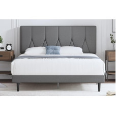 Yocreat polsterdatud voodi 90 x 200 cm voodiraam Double voodiraam koos peaosaga, riidest voodi lamelliraamiga, lihtne kokkupanek, helehall