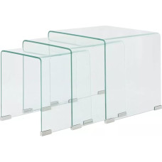 RONGQI Kolmeosaline lauakomplekt, küljelaud, väike laud, kohvilaud, kohvilaud, elutoa laud diivanile, valmistatud karastatud klaasist, läbipaistev