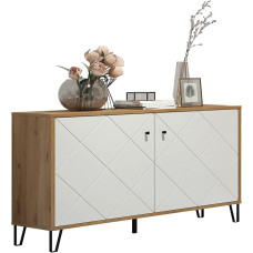 trendteam smart living - Touch - Sideboard - Artisan Oak / White - 2 ukse ja 4 sahtliga kapp - (B x K x S) 123 x 76 x 40 cm - moodsate metalljalgadega elutoa kapp