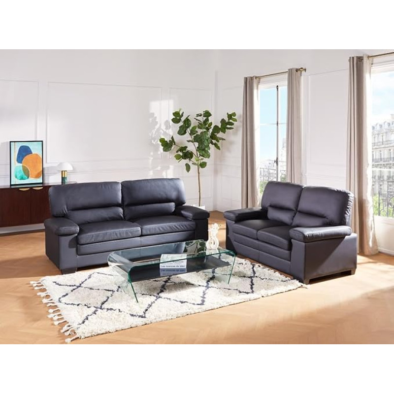 Vente-unique - Mimas 3+2 nahast diivanikomplekt Buffalo nahast must