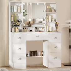 Saimeihome riietuslaud LED-valgustuse ja peegliga, 3 valgusrežiimi, kosmeetikalaud 7 sahtliga, 8 kambriga, 100 x 40 x 140 cm, meigilaud magamistuppa, tüdrukute tuppa