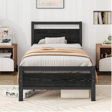 BORPHOM Puidust voodiraam 90 x 200 cm Voodiraam peaplaadiga, metallist voodi lamelliraamiga, üheinimesevoodi, külalisvoodi, üheinimesevoodi raam, 90 x 200 cm, must