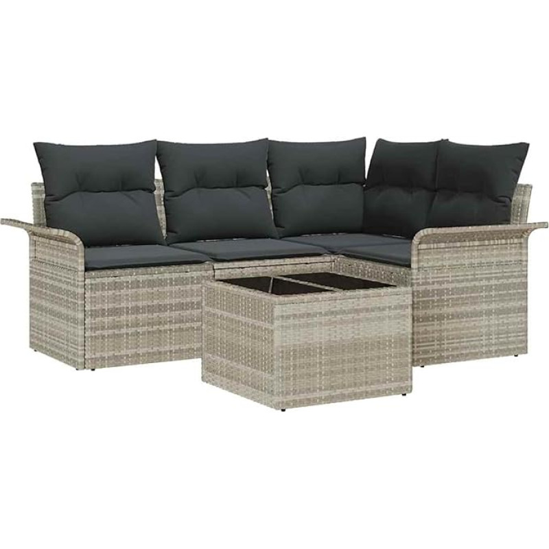 Rantry 5-teiliges Garten Sofa Set mit Kissen Grau Poly Rattan Gartenlounge Model3345352