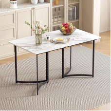 Merax söögilaud 140 x 80 cm, söögilaud marmori välimusega 4-6 inimesele, metallraam, reguleeritavad laudjalad, köögilaud, söögilaud restorani, elutuppa, kööki, elutuppa,