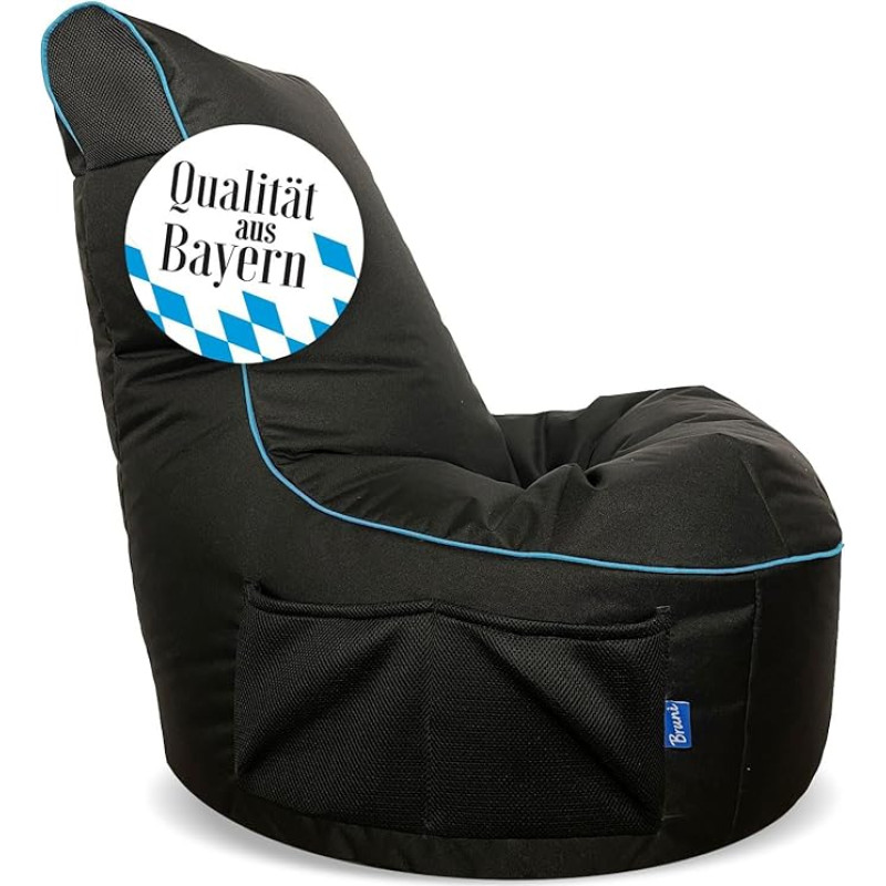 Bruni Cockpit mängukott seljatoega ja kambriga, sobib sise- ja välitingimustes kasutamiseks, valmistatud Saksamaal (must/sinine)