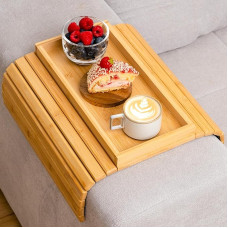 XFLARES Bambusest diivanil käetoe kandik - kokkupandav diivanitaldrik suupistete, jookide ja puldi jaoks | Libisematu puidust käetoe organiseerija lamamistoolile, sektsioonile, matkaautodele ja väikestele