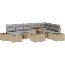 Rantry 9-teiliges Garten-Sofa-Set mit Kissen Beige Poly-Rattan Gartenlounge Model3349236