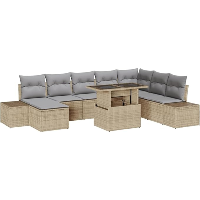 Rantry 9-teiliges Garten-Sofa-Set mit Kissen Beige Poly-Rattan Gartenlounge Model3349236