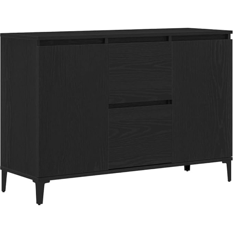 vidaXL kaasaegne must tammepuust küljepaneel suur ladustamise söögituba täispuidust terasraamiga kaasaegne buffetlaud 2 ukse ja 3 sahtliga stiilne mööbel