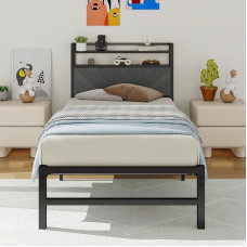 ARFARLY voodiraam üheinimesevoodi 90 x 200 cm metallist voodi noortevoodi kangast voodi - kvaliteetne voodiraam lamelliraamiga, peaosa rahulikuks uneks - vastupidav voodi 90 x 200 cm modernse disainiga tumehallis värvitoonis