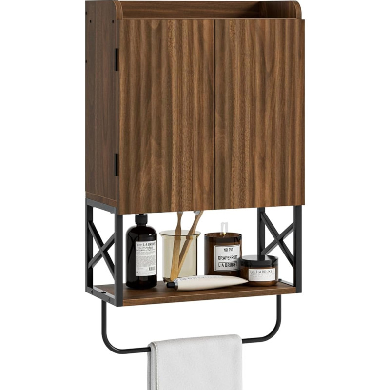 Apetaccat Vannitoakapp Wave Väikesed seinakapid reguleeritava riiuli ja magnetiliste lukustuvate ustega, seinale kinnitatud rippkapp vannitoa/pesuruumi jaoks, pähklipuust pruun