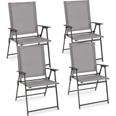 COSTWAY 4 aiatoolist koosnev komplekt, kõrge seljatoega kokkupandavad toolid ilmastikukindla kangaga, käetoega rõdutoolid, terrassitoolid maksimaalne koormus 150 kg, aeda, terrassile, rõdule, hall