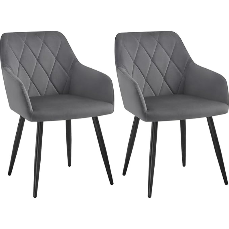 WOLTU 2 söögitooli komplekt käetoega seljatoega söögitoa elutoa kööki mugavad köögitoolid sametkattega pehmendusega metallist jalad tumehallid