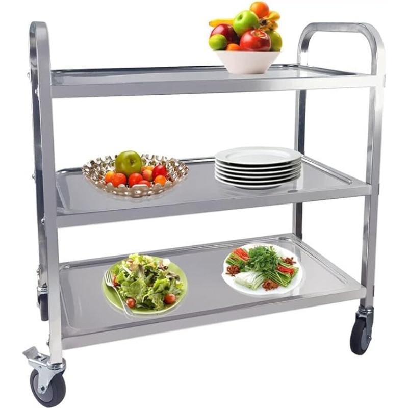 TAIMIKO 3-tasandiline roostevabast terasest köögikäru Köögikäru Toitlustusrestoran Serveerimiskäru lukustatavate ratastega Garaaž Restoranid Hotellid Suurus 950 x 500 x 950mm