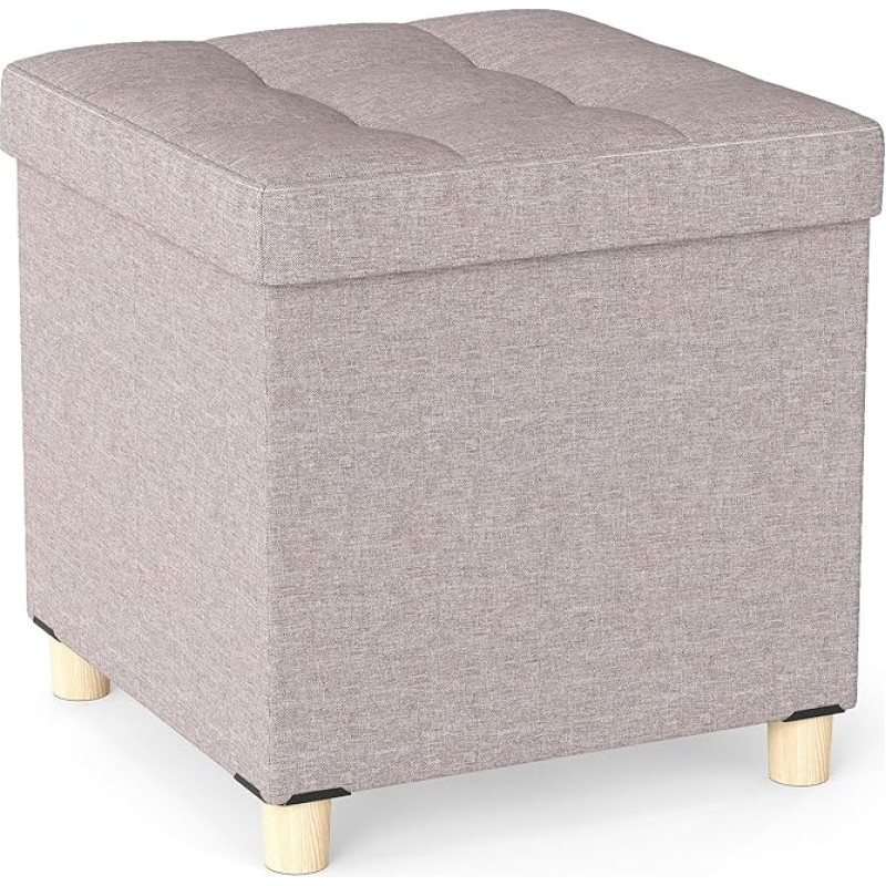 COSTWAY Jalutuskapp koos hoiuruumiga, linasest riidest jalutuskapp pehmendusega ja kummipuust jalgadega, hoiukast elutuppa, magamistuppa ja esikusse, 45 x 45 x 45 cm (beež)