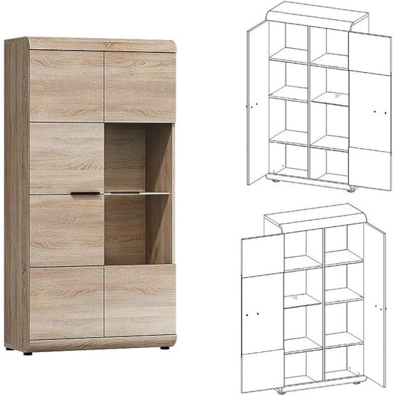 Mööbel24 LINK vitriinkapp, seisev vitriinkapp, elutoa kapp, 2 uksega vitriinkapp (1 x LED valgustusega)