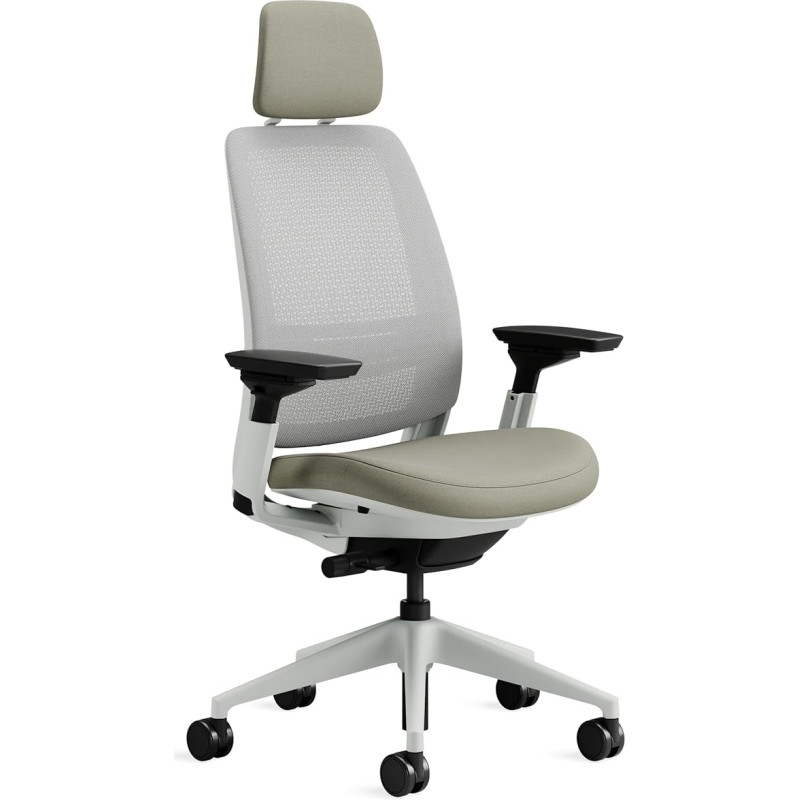 Steelcase Series 2 kontoritool võrkkattega seljatoega Seagull Grey ja trühvli värvi istmekattega koos peatoega, 72 x 64 x 101 cm