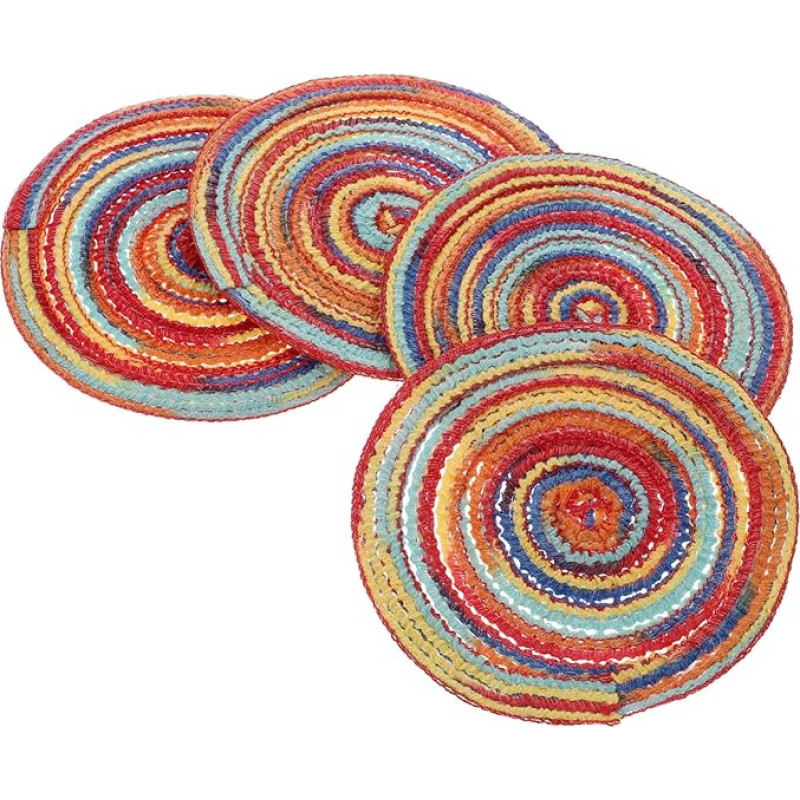 TOYANDONA 4 Stück Geflochtene Runde Tischsets Hitzebeständige rutschfeste Platzsets aus Baumwollgarn Schützende Untersetzer für Teller und Tassen für Esszimmer Restaurant und Zuhause