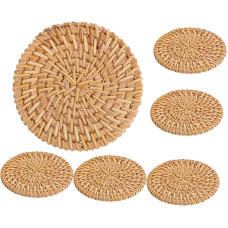 TOYANDONA 6 Stück Runder Rattan Untersetzer Handgefertigt Wärmedämmend Natürliche Isolierung für Küche Esszimmer und Festliche Anlässe