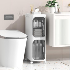 Enjinkail kitsas vannituba kapi all kitsas vannitoa hoiukapp ratastel (valge, 2 korrust)