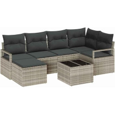 Rantry 7-teiliges Garten Sofa Set mit Kissen grau Poly Rattan Gartenlounge Model3355131