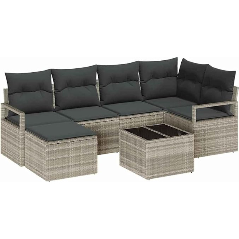 Rantry 7-teiliges Garten Sofa Set mit Kissen grau Poly Rattan Gartenlounge Model3355131