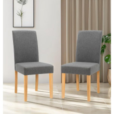 Hallowood mööbel Premium Linen söögitoolid Sirge seljaga halli kangast köögitoolid, millel on kindlad puidust jalad Modernsed toolid söögitoa jaoks Kodu Restoran Kohvik