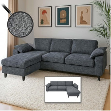 Mendler HWC-O71 diivanikomplekt nurgasdiivan L-kujuline lamamispind vasakule / paremale kangas / tekstiil puit 84 x 229 x 140 cm tumehall