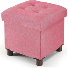 BRIAN & DANY Väike Ottomani hoiukast 32 x 32 x 32,5 cm, puitjalgadega linasest materjalist jalakoht, kaanega jalakoht elutuppa, magamistuppa, Hot Pink